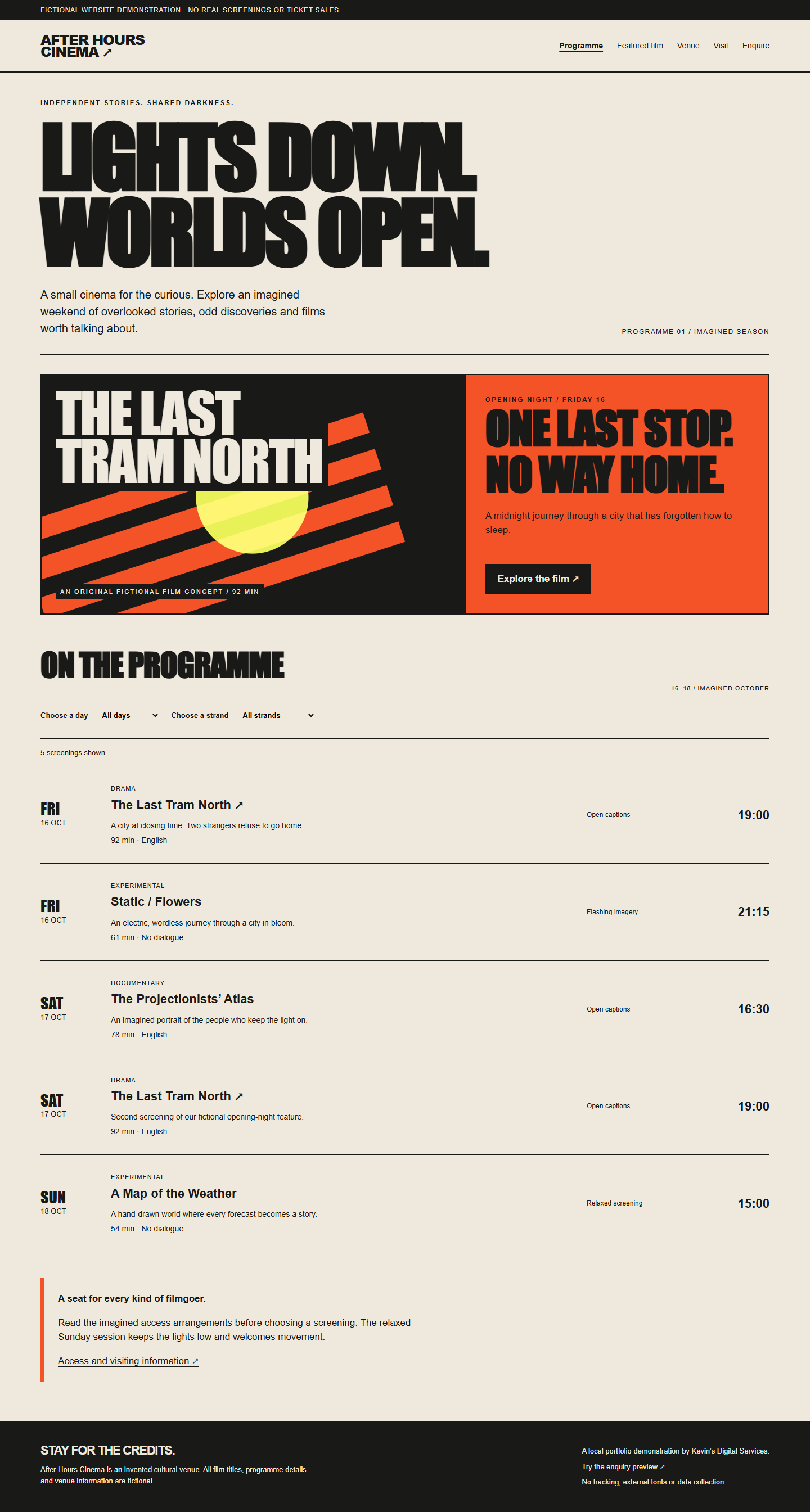 After Hours Cinema fictional website preview